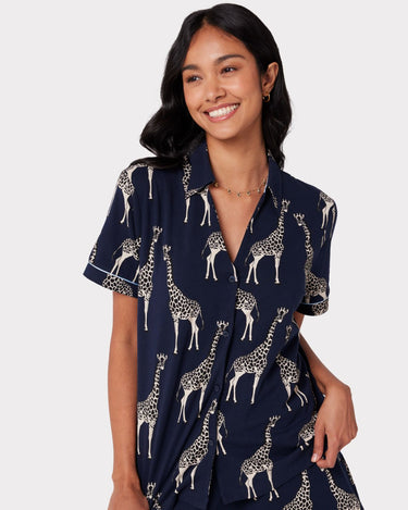Navy Giraffe Print Organic Cotton Short Pyjama Set